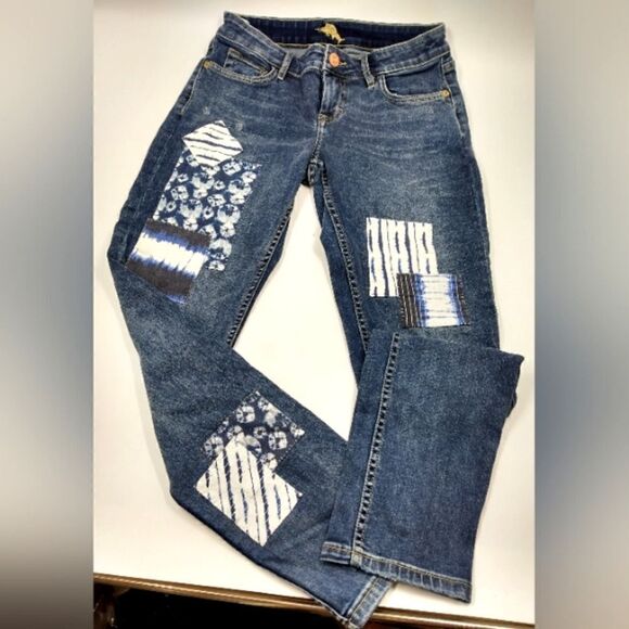 Tommy Bahama Boho Patchwork Vintage Boyfriend Slim Denim Jeans Pants Sz 26 - Picture 12 of 16